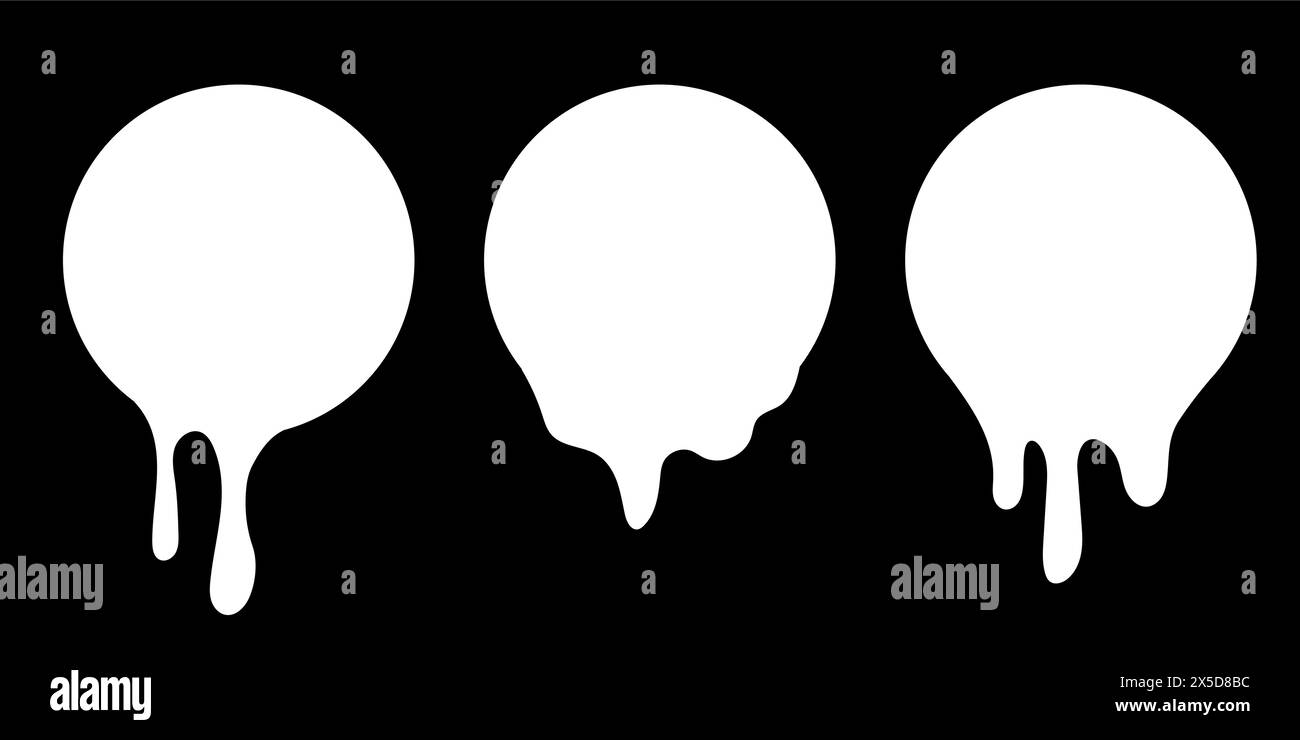 Paint drip circle labels. White paint liquid. Ink drop set. White inkblot Stock Vector Image