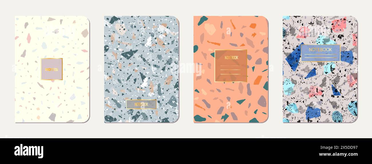 Note book cover design. Terrazzo abstract background made of natural ...