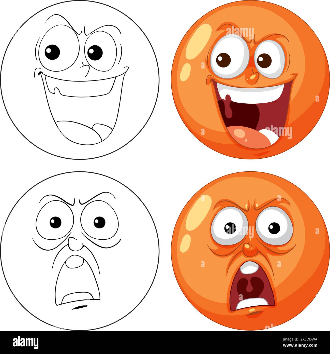 Four cartoon faces showing different emotions Stock Vector