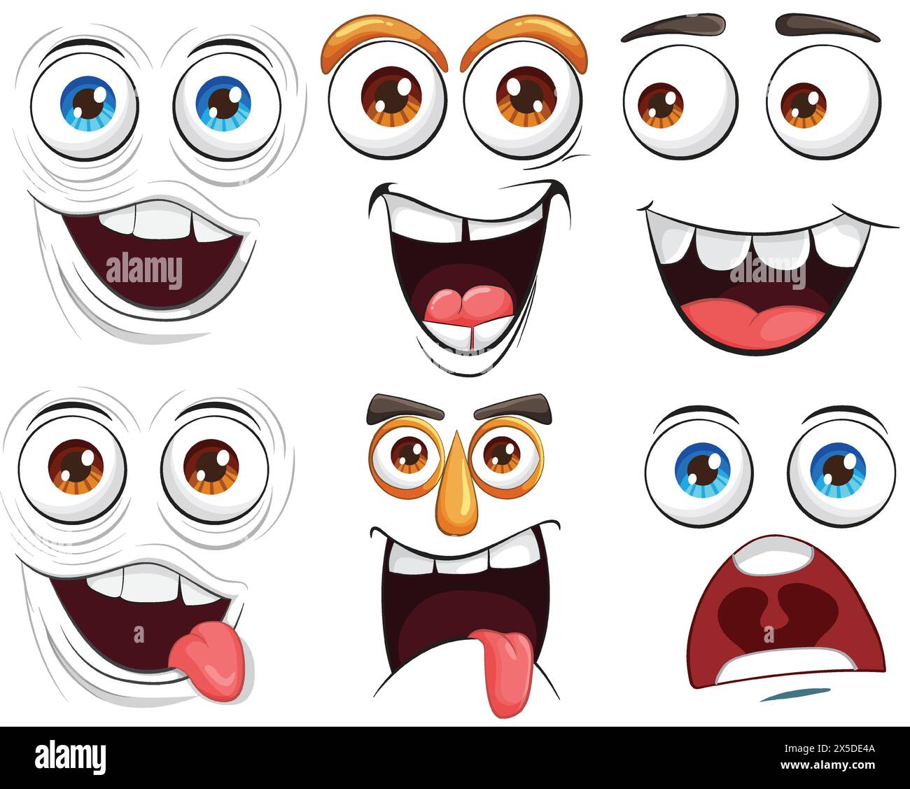 Collection of cartoon faces showing various emotions Stock Vector Image ...