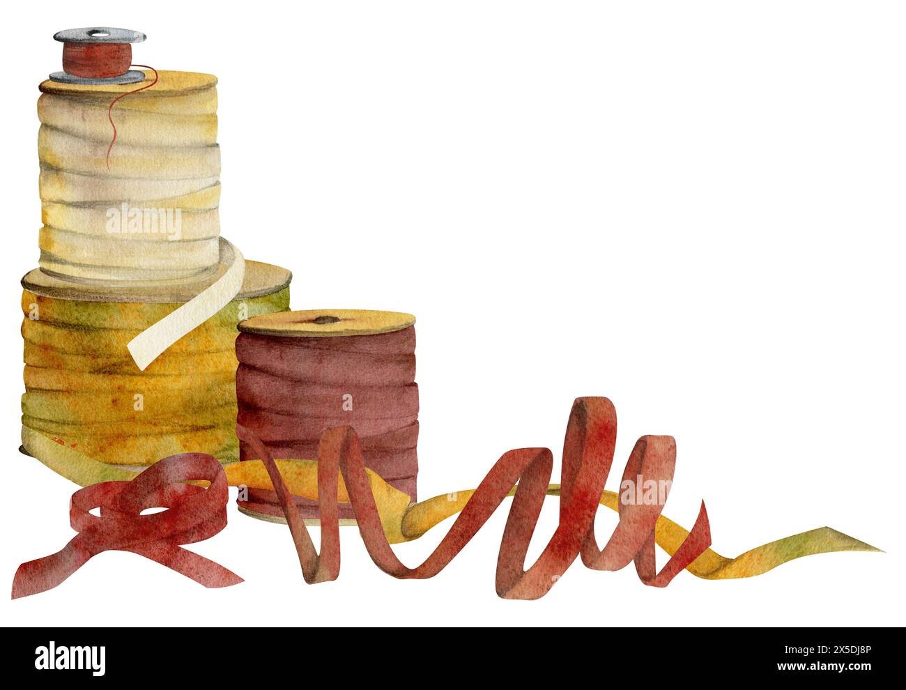 Hand drawn watercolor illustration sewing craft embroidery supplies