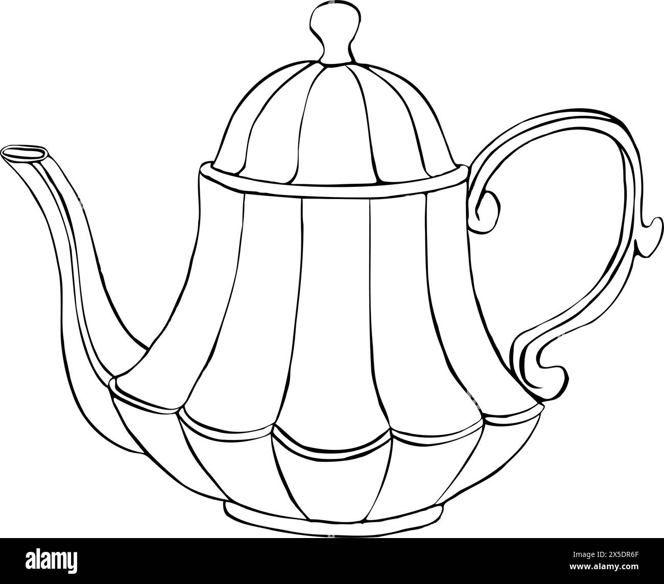 Line teapot in Victorian style, vector illustration. Hand drawn contour