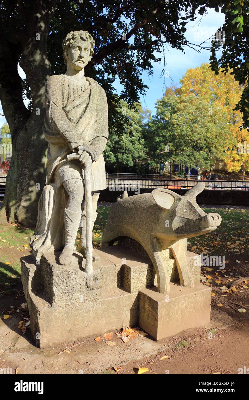 Prince Bladud and the Pig Statue in Parade Gardens, Bath, Somerset, UK Stock Photo