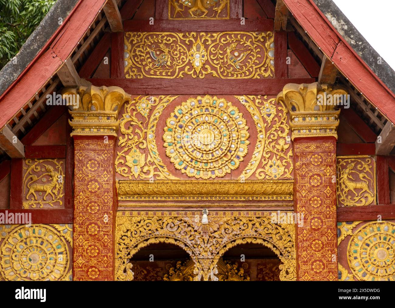 Architectural detail, Wat Sibounheuang, Luang Prabang, Laos Stock Photo