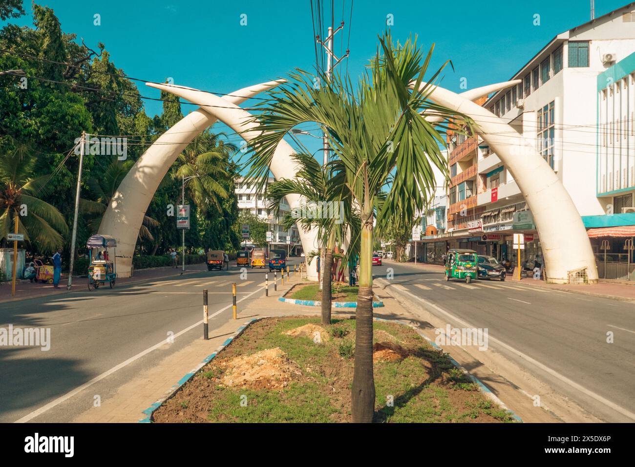 The elephant tusks in Moi Avenue, Mombasa City in Kenya Stock Photo