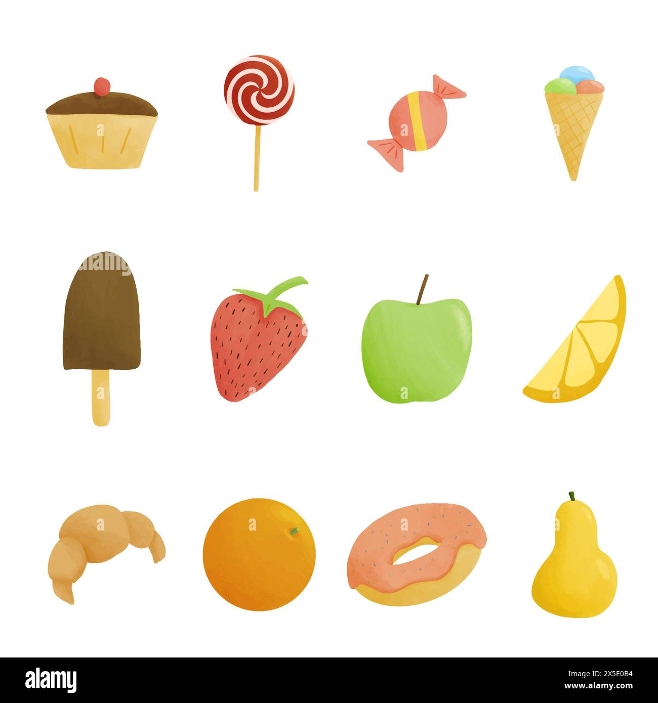 Set watercolor vector different food elements. Stock Vector