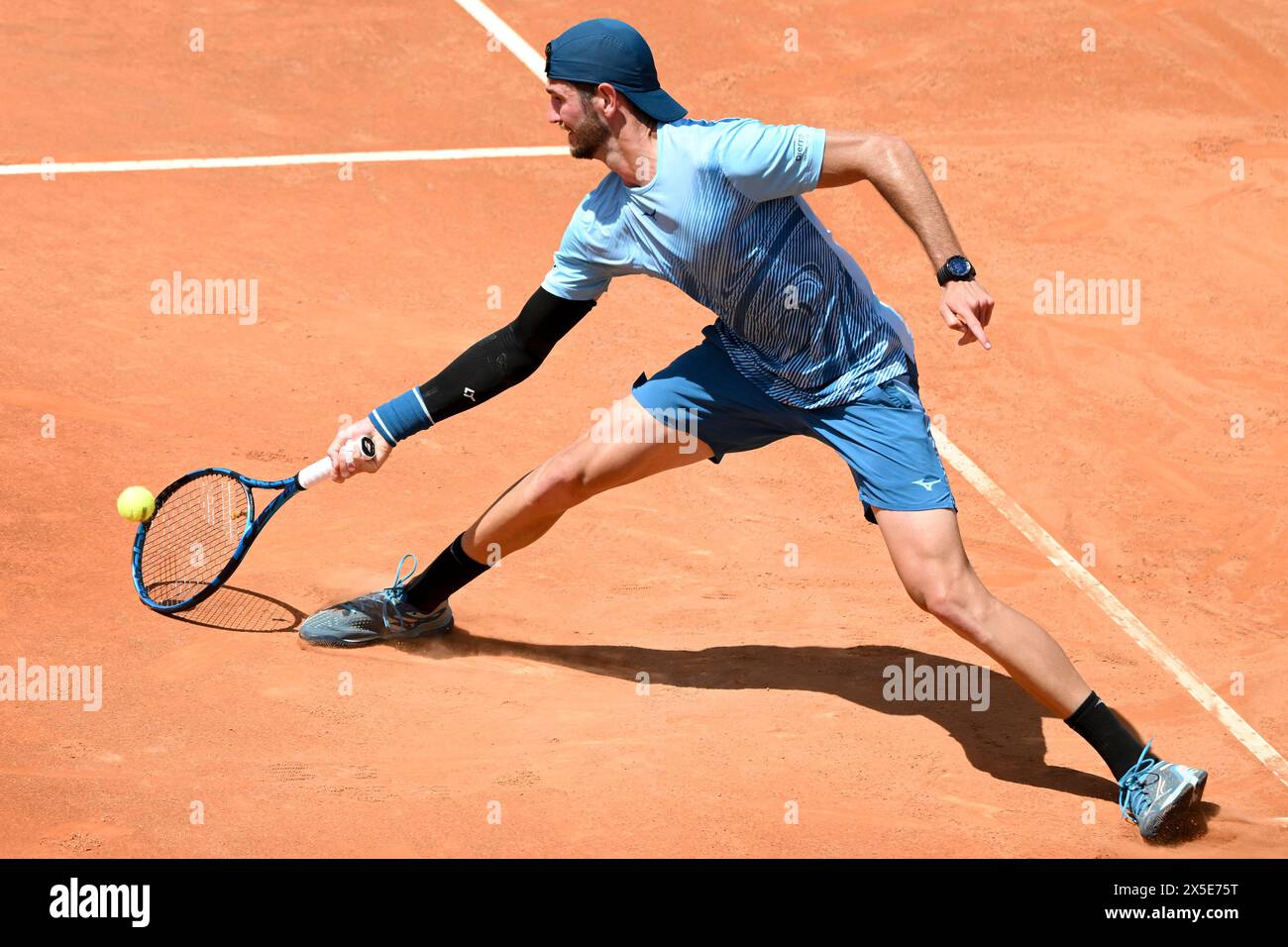 Rome, Italy. 09th May, 2024. Andrea Vavassori of Italy in action during the match against Dominik Koepfer of Germany at the Internazionali BNL d'Italia 2024 tennis tournament at Foro Italico in Rome, Italy on May 9, 2024. Dominik Koepfer defeated Andrea Vavassori 6-4, 6-3. Credit: Insidefoto di andrea staccioli/Alamy Live News Stock Photo