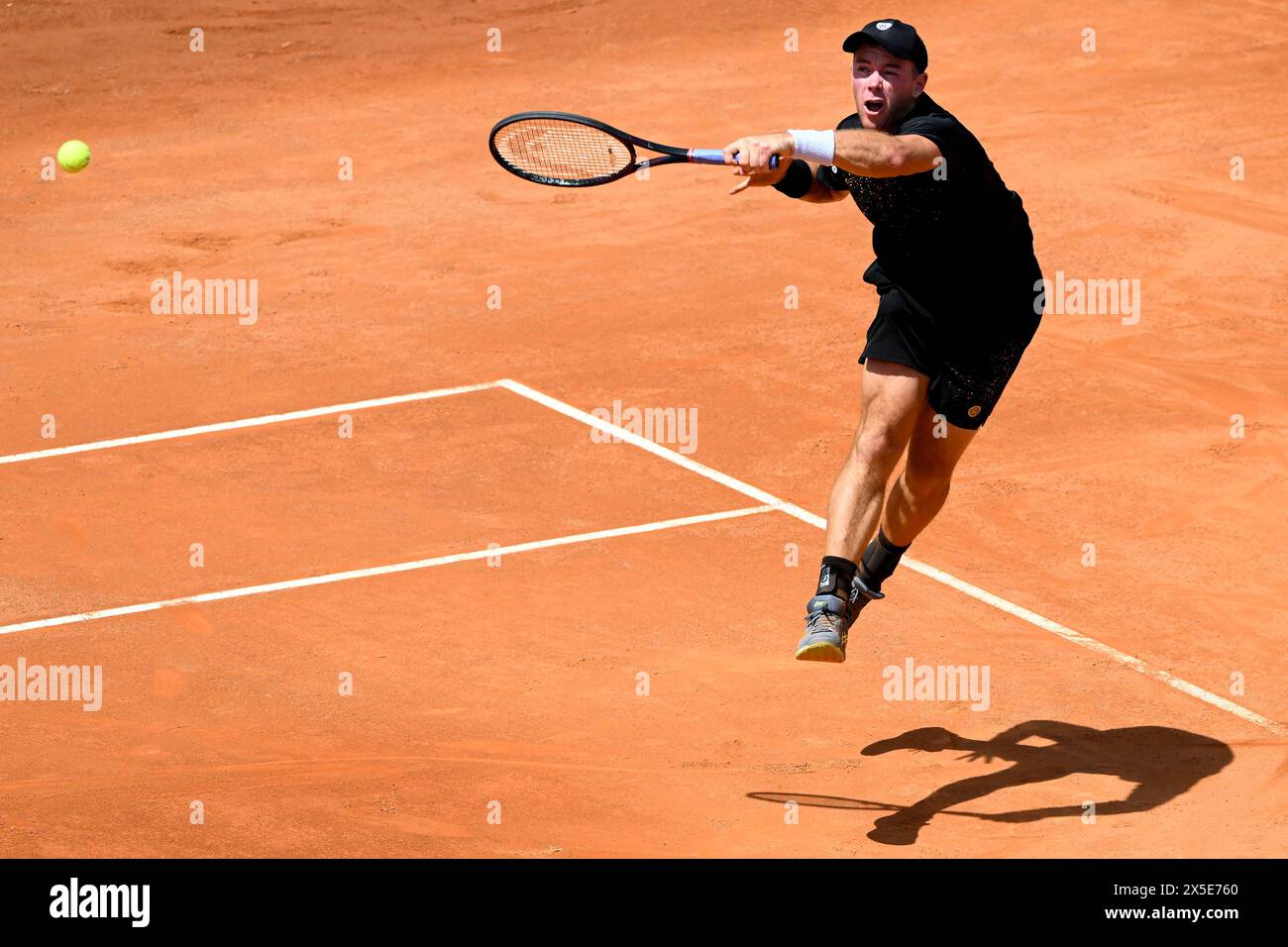 Rome, Italy. 09th May, 2024. Dominik Koepfer of Germany in action during the match against Andrea Vavassori of Italy at the Internazionali BNL d'Italia 2024 tennis tournament at Foro Italico in Rome, Italy on May 9, 2024. Dominik Koepfer defeated Andrea Vavassori 6-4, 6-3. Credit: Insidefoto di andrea staccioli/Alamy Live News Stock Photo