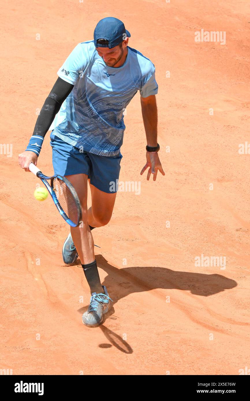 Rome, Italy. 09th May, 2024. Andrea Vavassori of Italy in action during the match against Dominik Koepfer of Germany at the Internazionali BNL d'Italia 2024 tennis tournament at Foro Italico in Rome, Italy on May 9, 2024. Dominik Koepfer defeated Andrea Vavassori 6-4, 6-3. Credit: Insidefoto di andrea staccioli/Alamy Live News Stock Photo