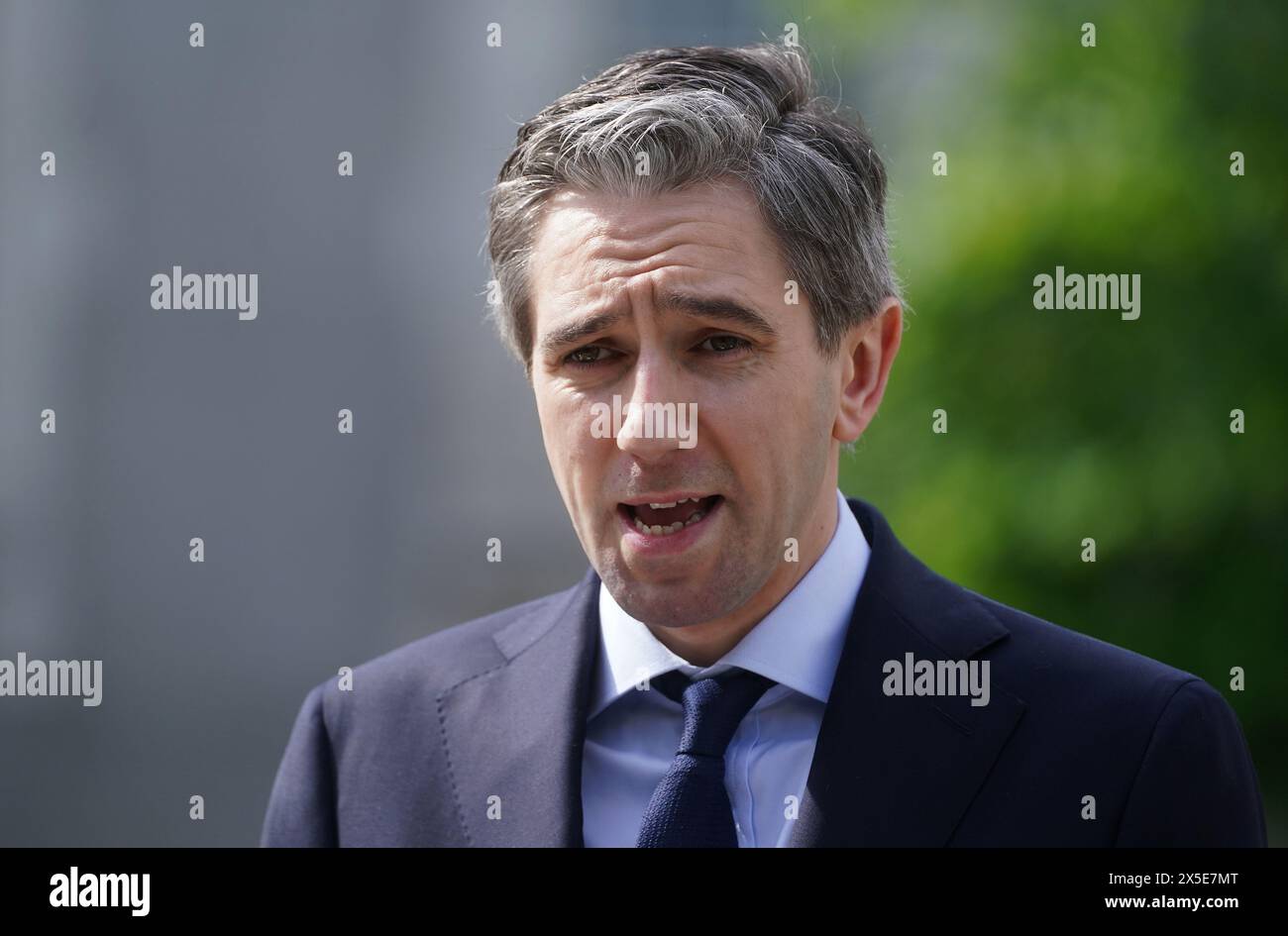 Taoiseach Simon Harris speaking to the media at Government Buildings