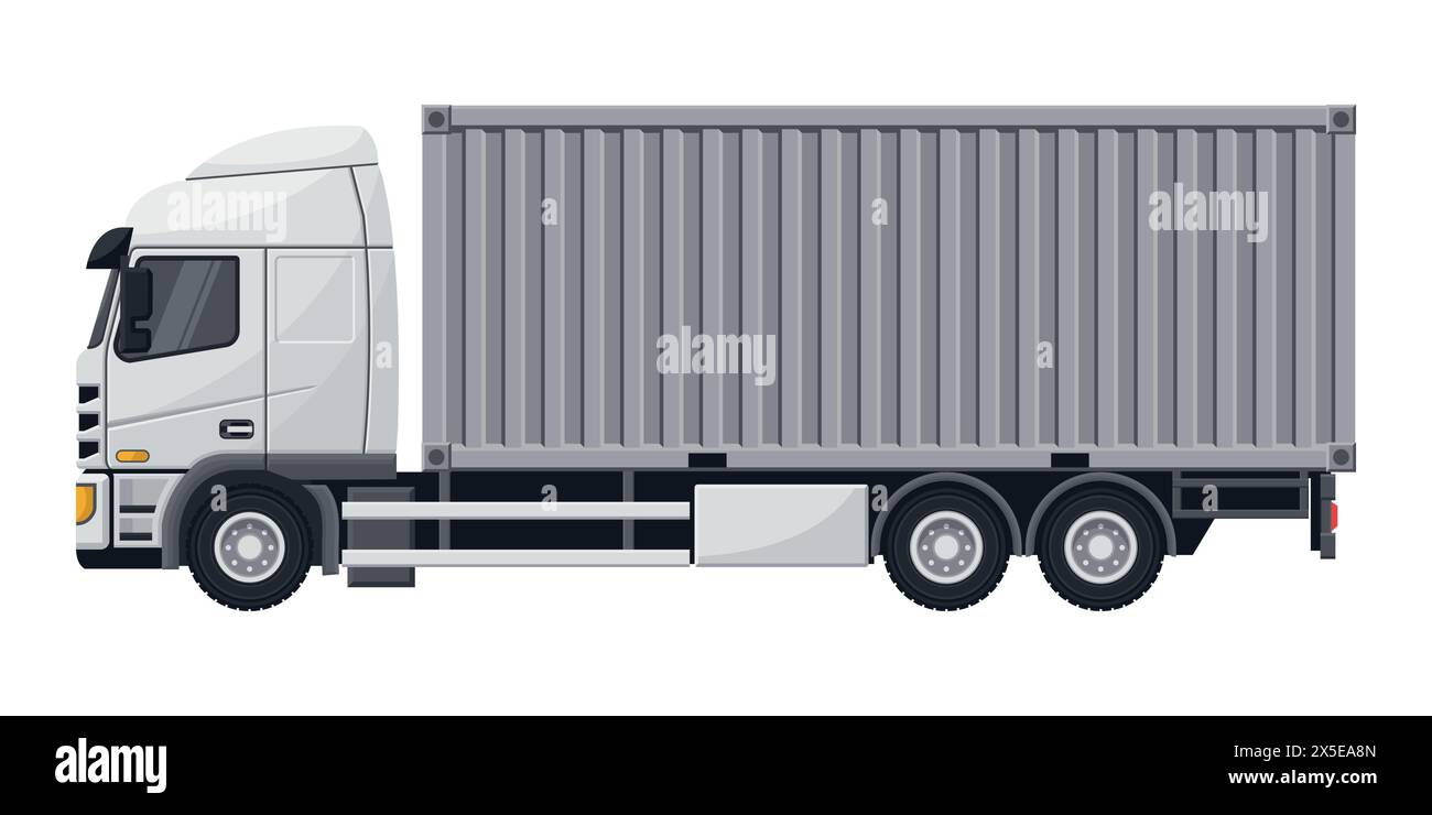 Container truck for export and transport of merchandise. Cargo and shipping logistics. Industrial storage and distribution of products Stock Vector