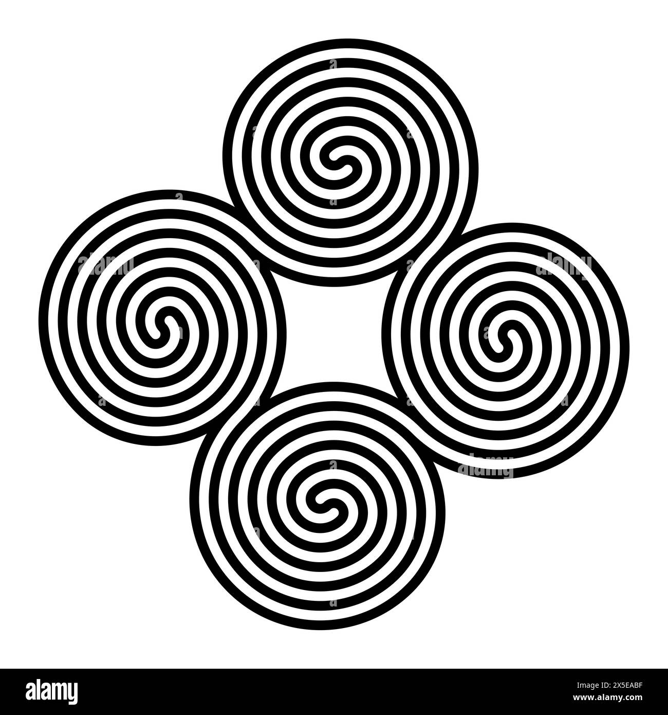 Geometrical pattern of four conjoined spirals. Tetraskelion or