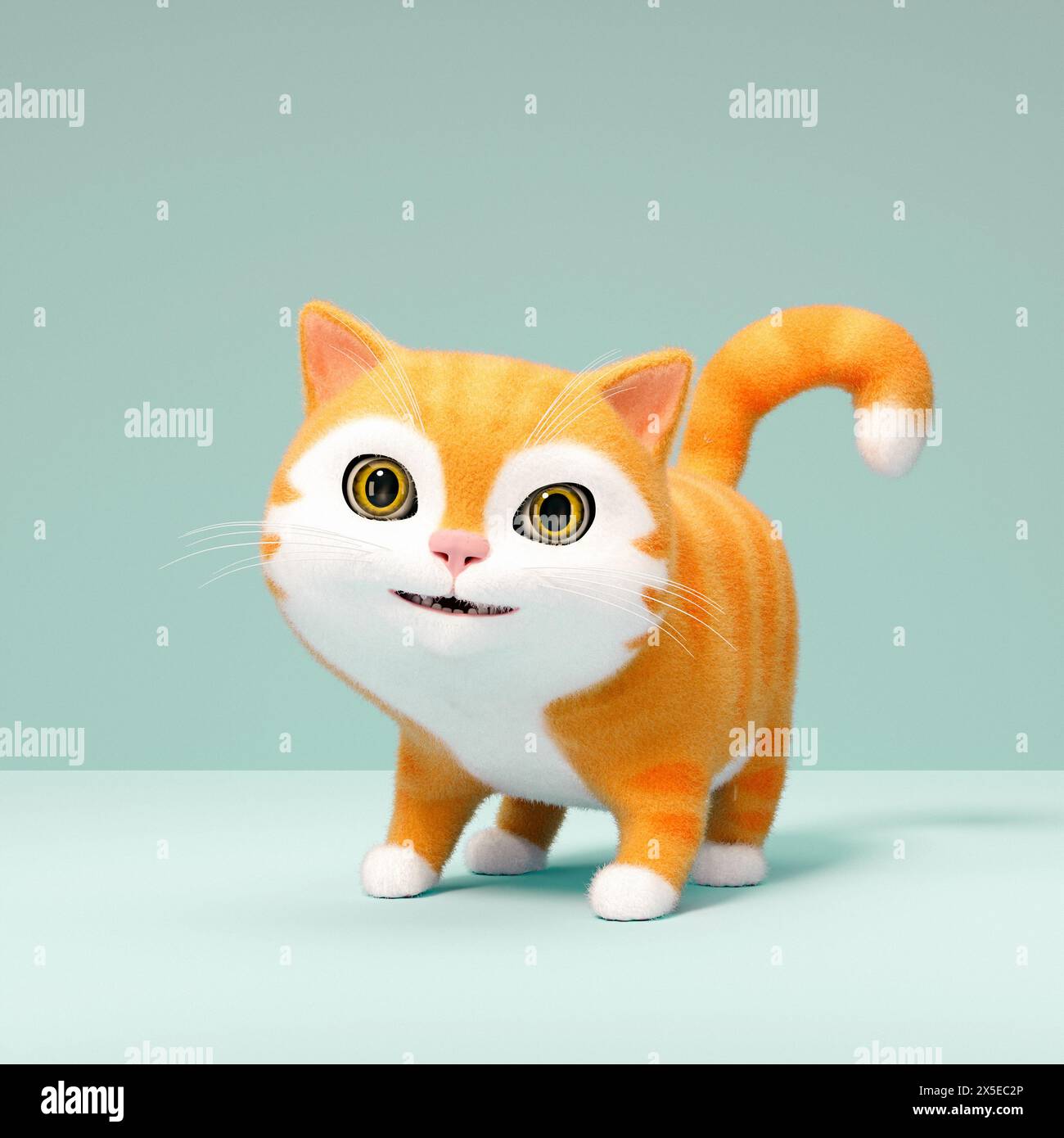 Adorable cat staying on floor. 3d cartoon character Stock Photo