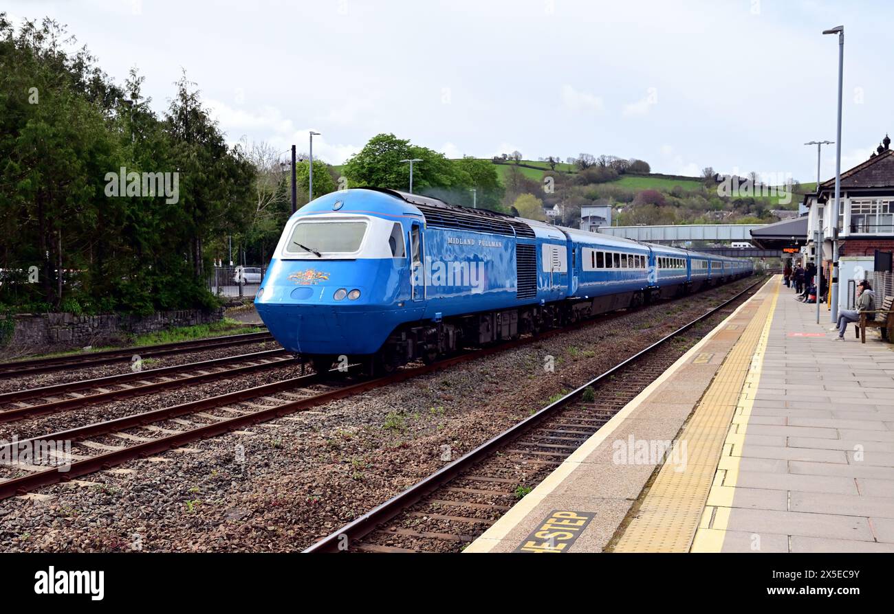 The Midland Pullman passing through Totnes, South Devon. This is 1Z65 the 0900 Penzance to Berwick upon Tweed on 14.04.2024. Stock Photo