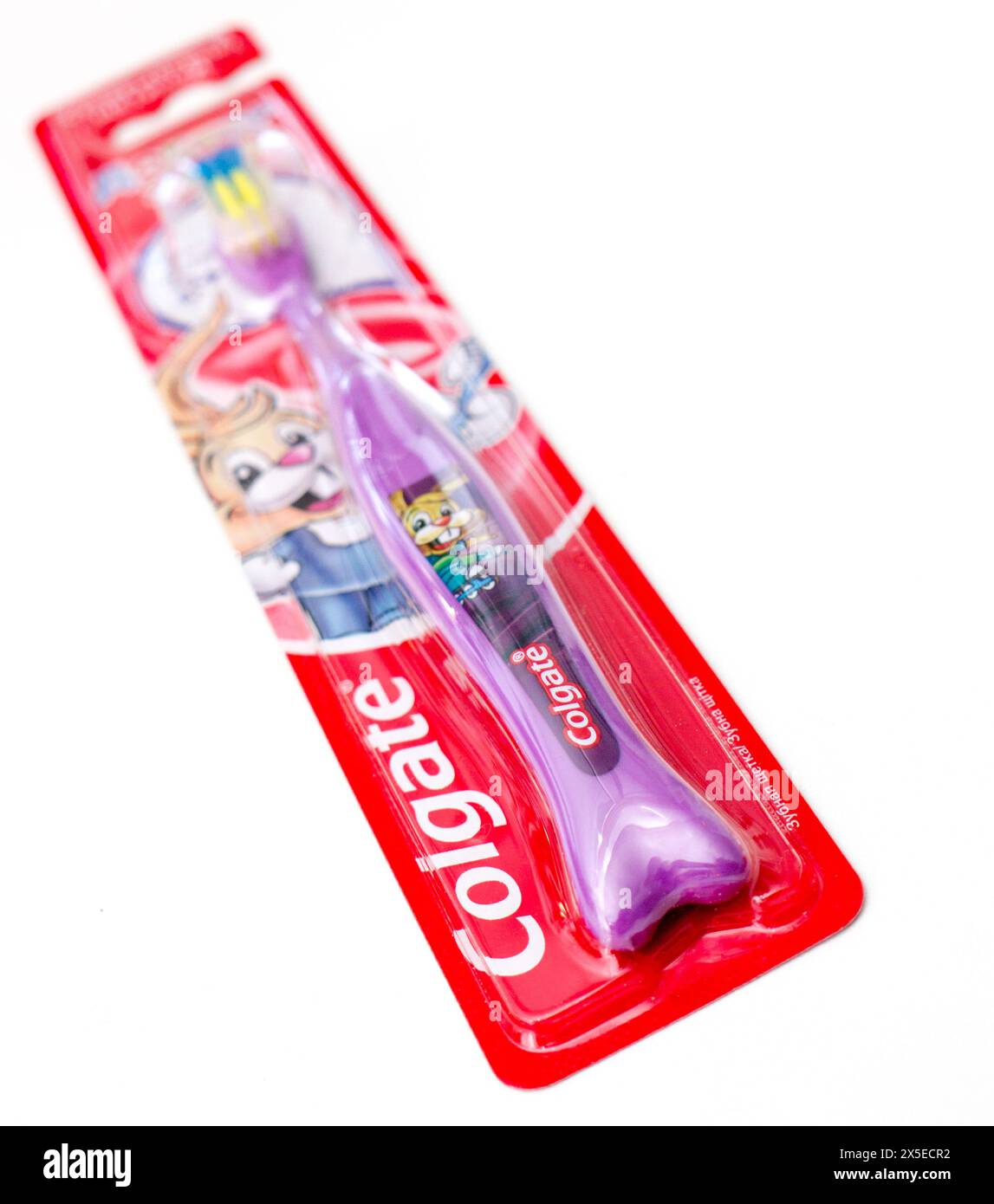 Colgate Toothbrush. Colgate-Palmolive Company is an American multinational consumer products company headquartered on Park Avenue in Midtown Manhattan Stock Photo