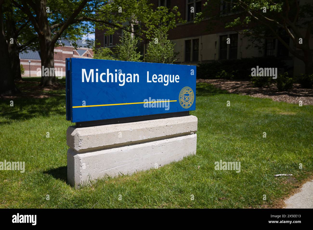Sign outside the Michigan League student union building at the University of Michigan, Ann Arbor Michigan USA Stock Photo