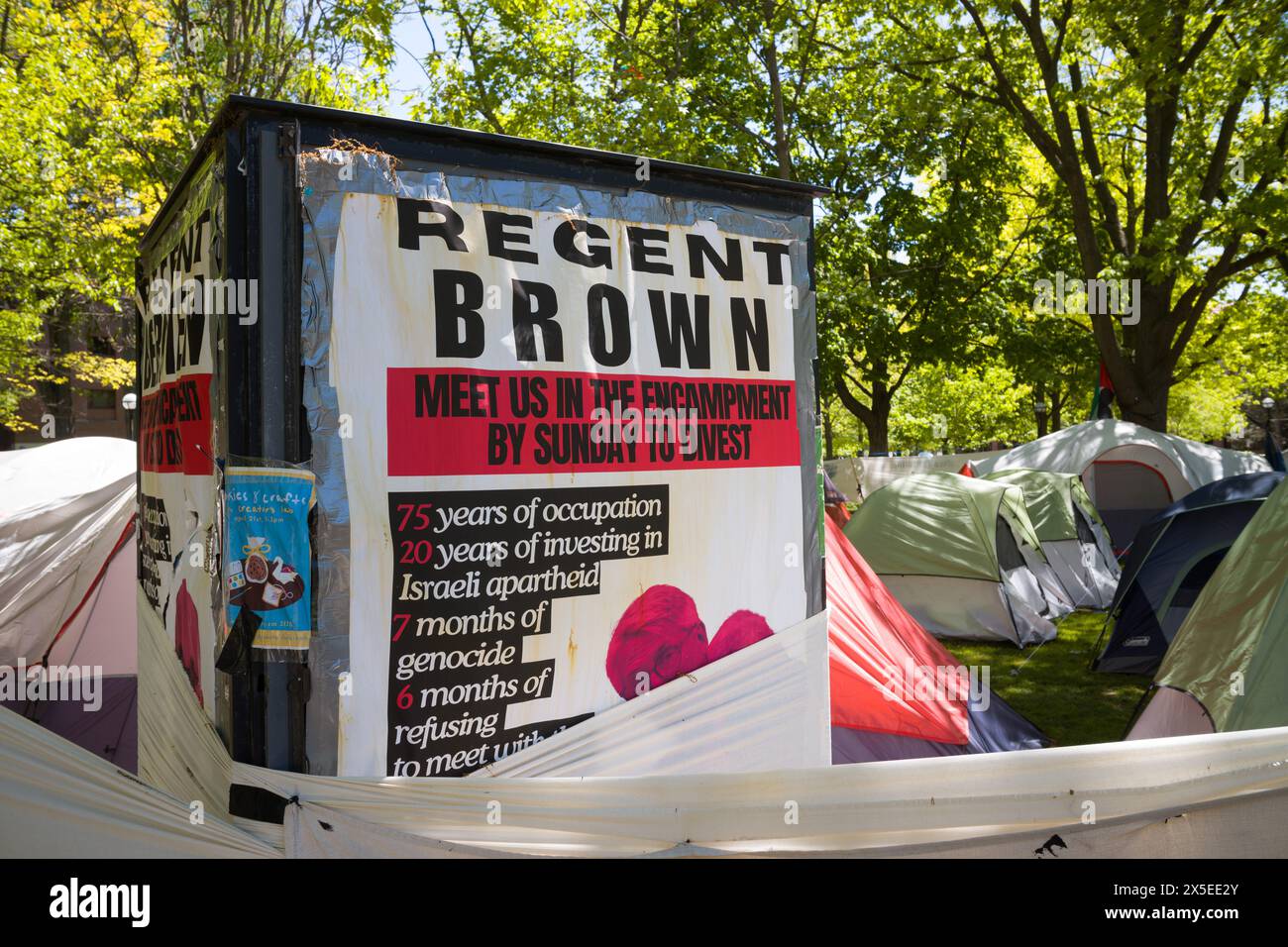 Sign at a free Palestine student encampment demanding regent Paul Brown meet with student protesters Stock Photo
