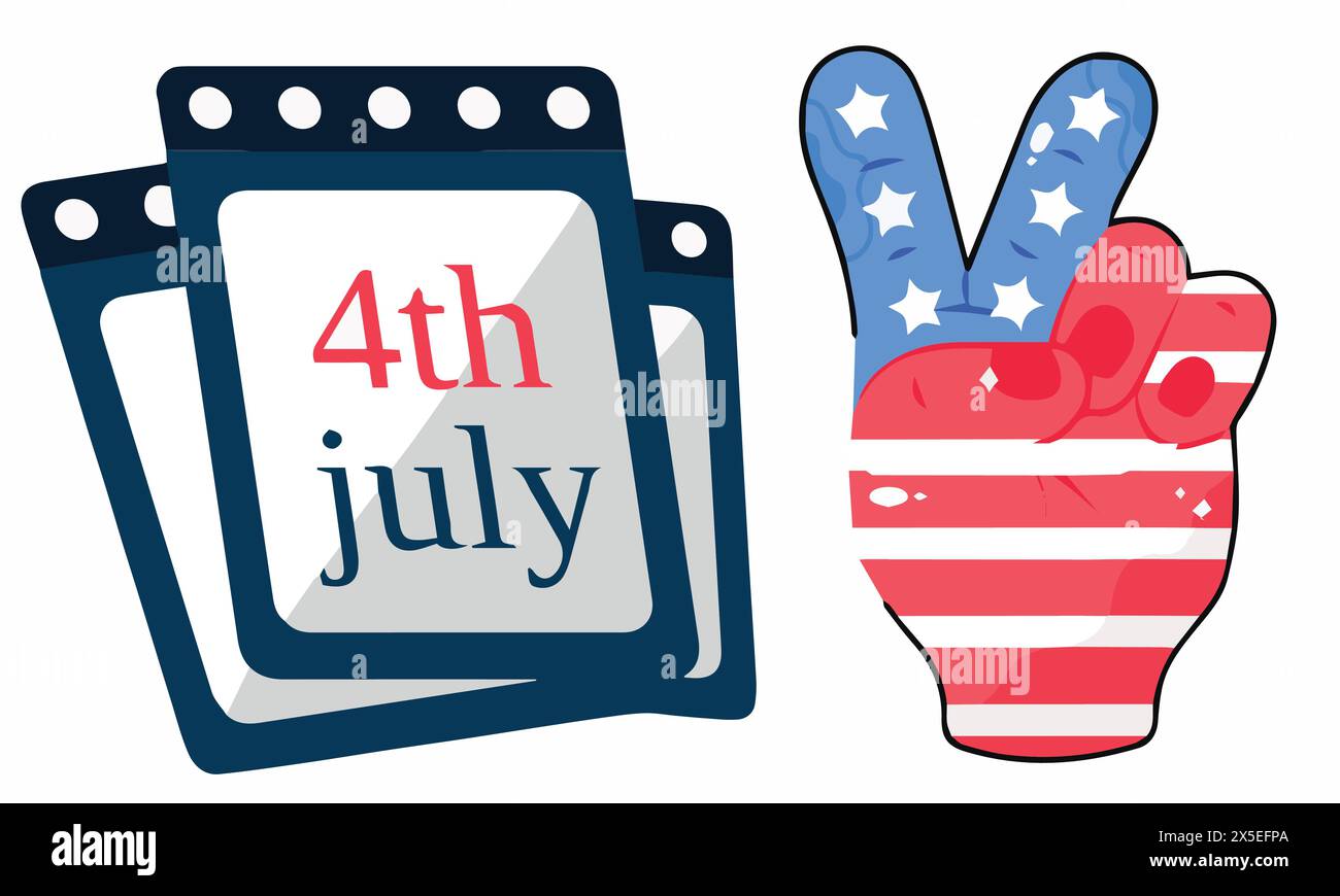 Happy 4th Of July With Victory Symbol. Happy Fourth Of July Stock