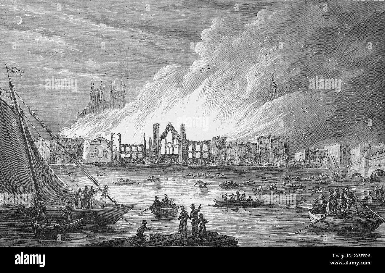 The burning of the Houses of Parliament, 16 October 1834. Illustration from Cassell's History of England, Vol VII. New Edition published Circ 1873-5. Stock Photo