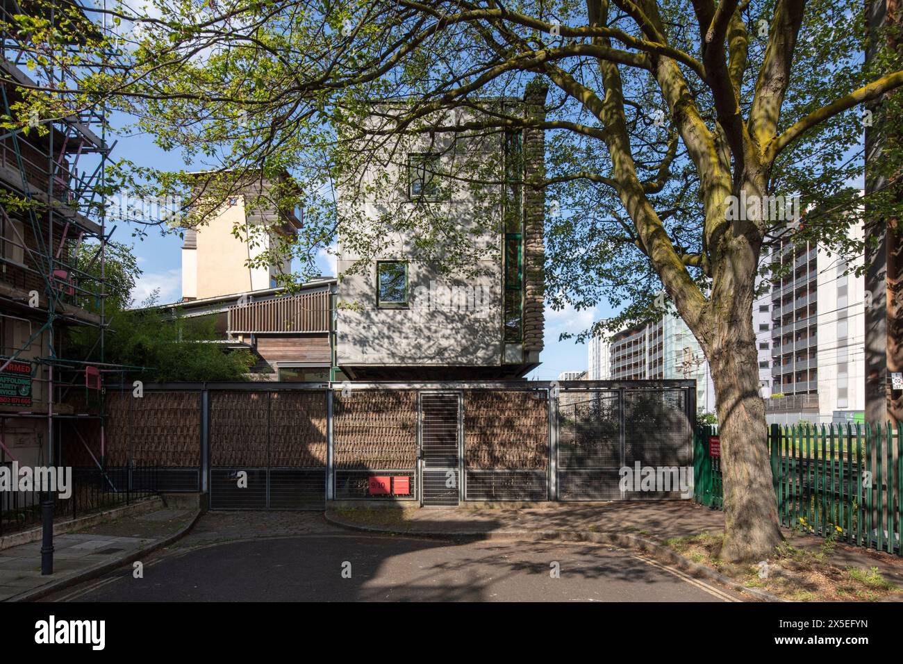 Exterior view down Orchard Street showing the main entrance. Straw Bale