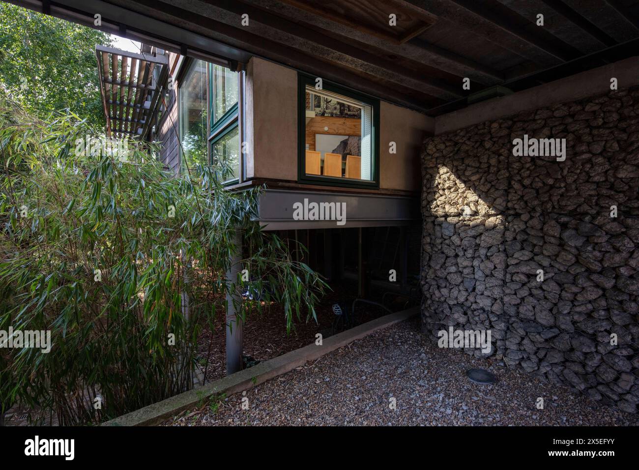 Stone bales supporting the office section of the property. Straw Bale