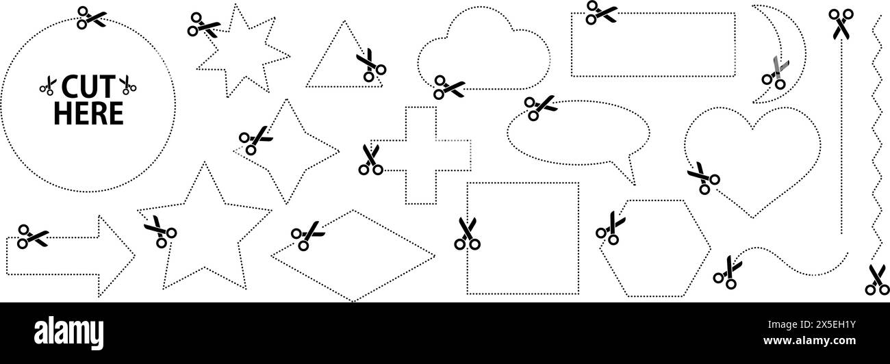 Set of scissors with cut lines. Vector collection of speech bubble ...