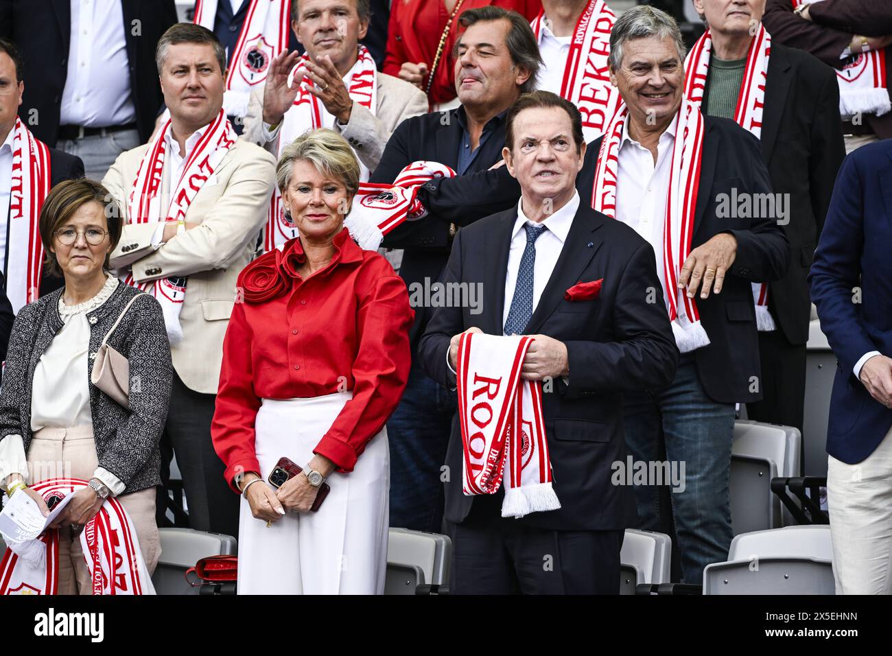Brussels, Belgium. 09th May, 2024. Ria Gheysens and Antwerp owner Paul Gheysens pictured at the start of the match between RUSG Royale Union Saint-Gilloise vs RAFC Royal Antwerp FC, the final of the Belgian Croky Cup, at the King Baudouin stadium in Brussels, Thursday 09 May 2024. BELGA PHOTO TOM GOYVAERTS Credit: Belga News Agency/Alamy Live News Stock Photo