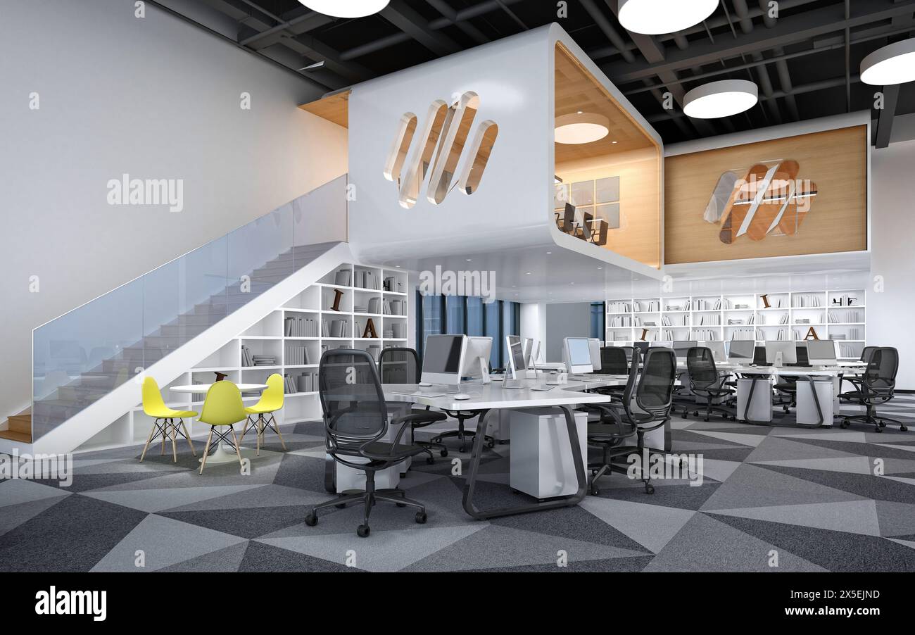 3d render modern office interior Stock Photo - Alamy