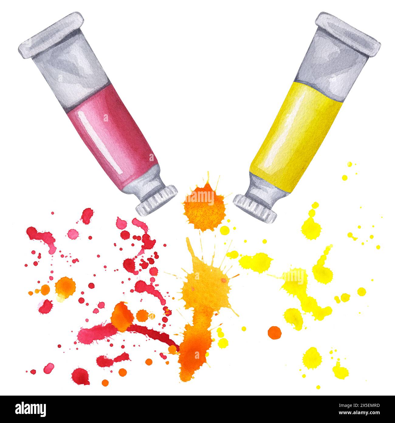 Paint tube red and yellow colors mix make orange. Oil acrylic tempera