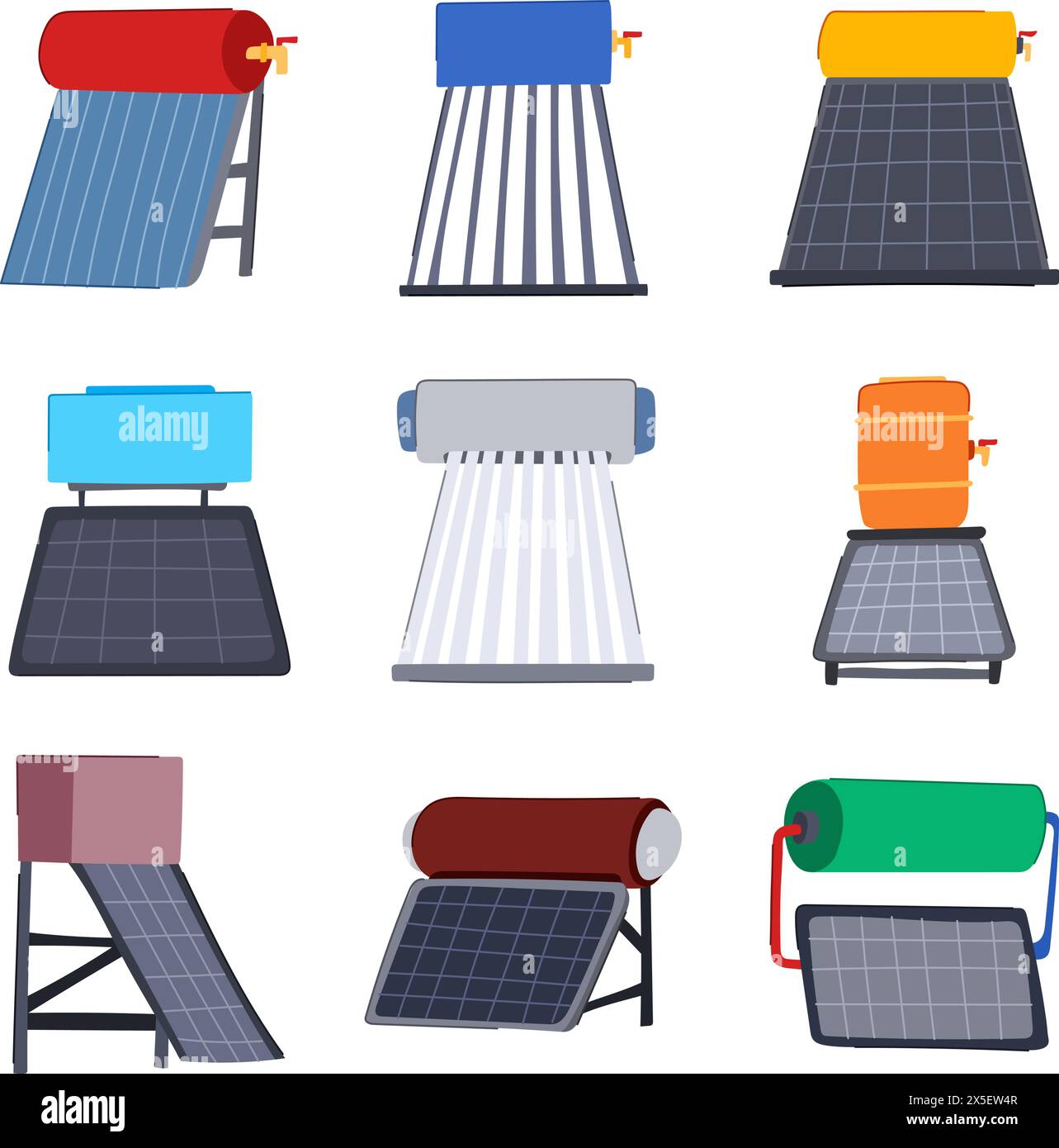 solar water heater set cartoon vector illustration Stock Vector