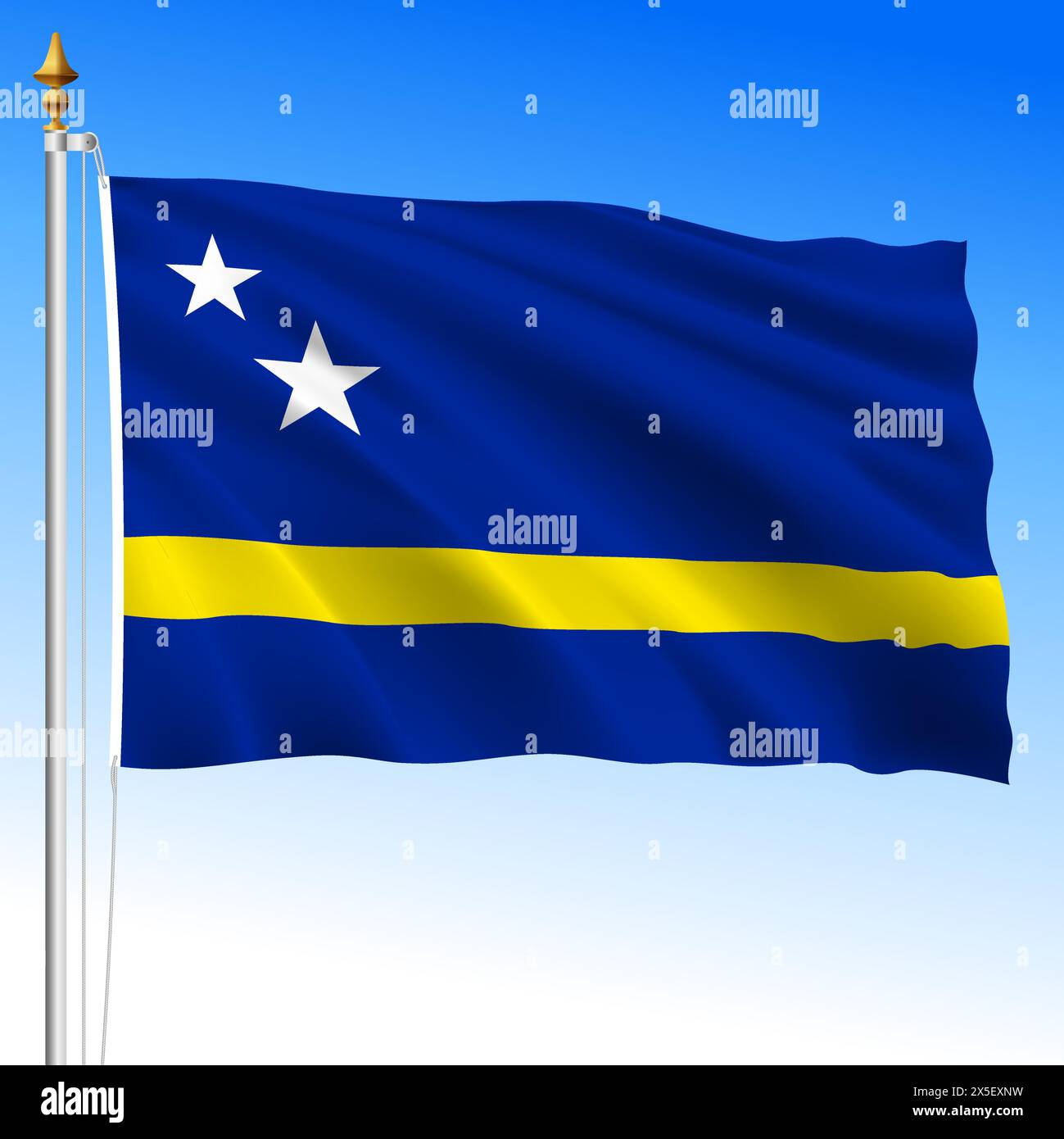 Curacao official national waving flag, dutch antilles, vector illustration Stock Vector