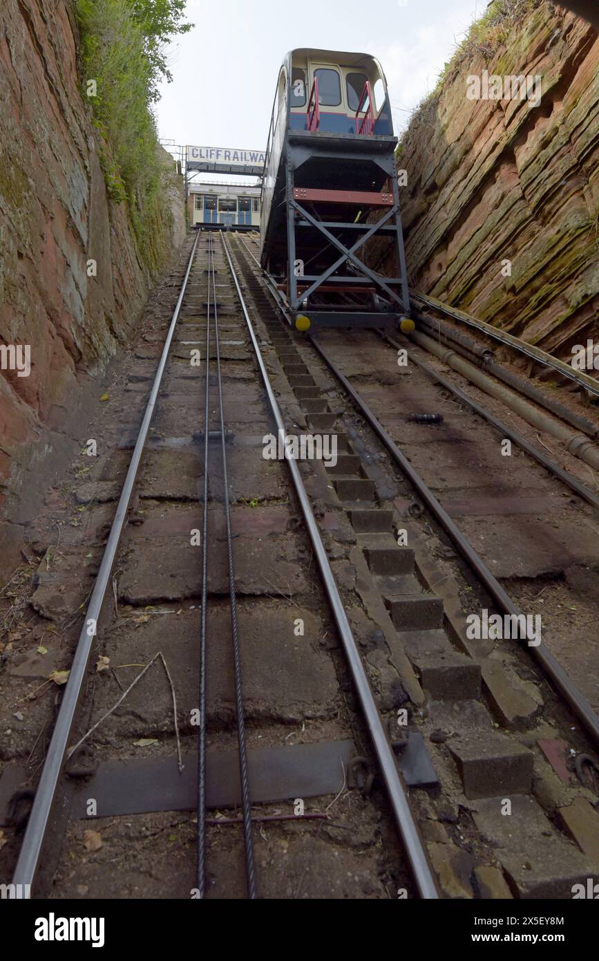 A view from the carriage of Bridgnorth Cliff Railway, Shropshire as it climbs the track to the top station, May 2024 Stock Photo
