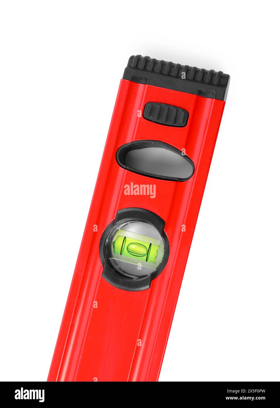 Red building level isolated on white. Construction tool Stock Photo - Alamy