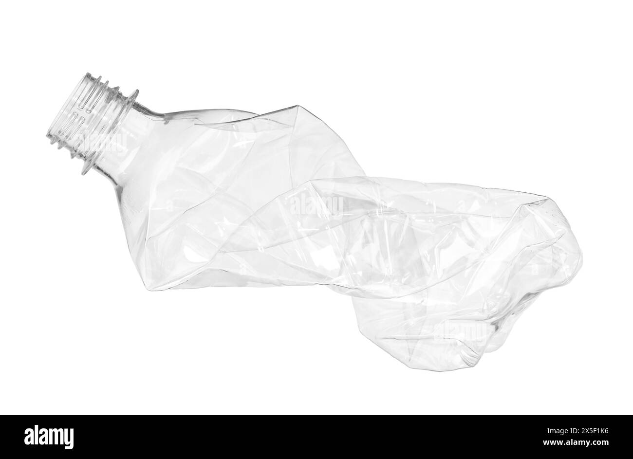 Crumpled disposable plastic bottle isolated on white Stock Photo