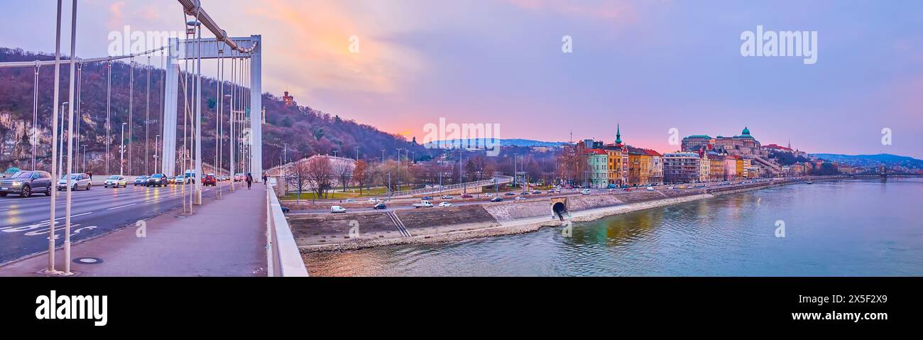 The sunset panorama of Taban neighborhood, Buda Castle and Danube River ...