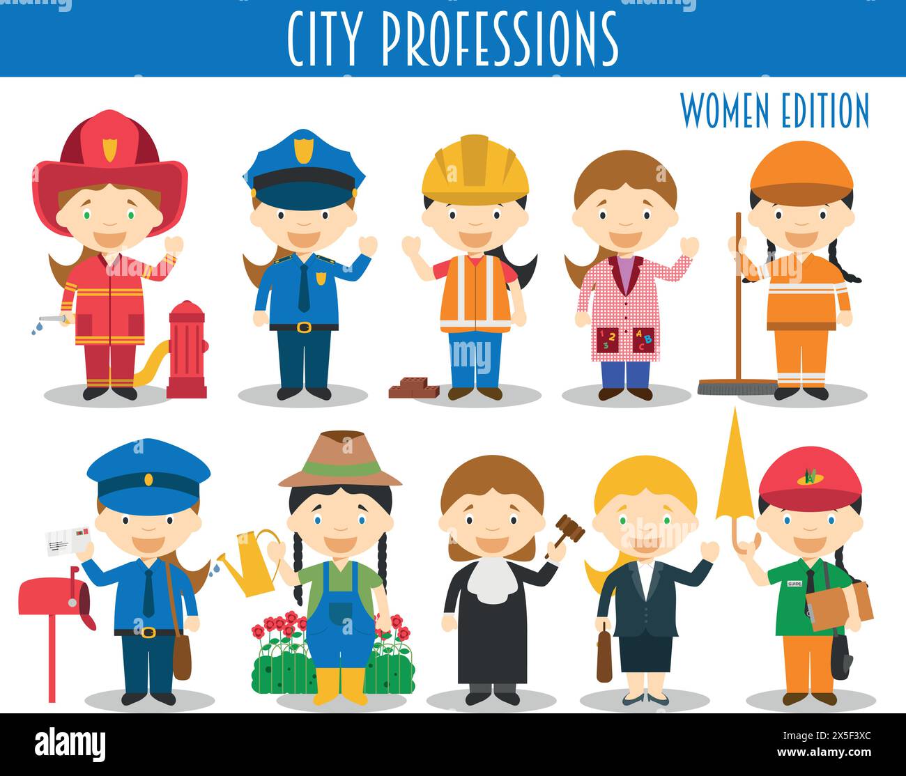 Professions Cartoon Line Vector Set of City Professions in cartoon style. Women Edition Stock ...
