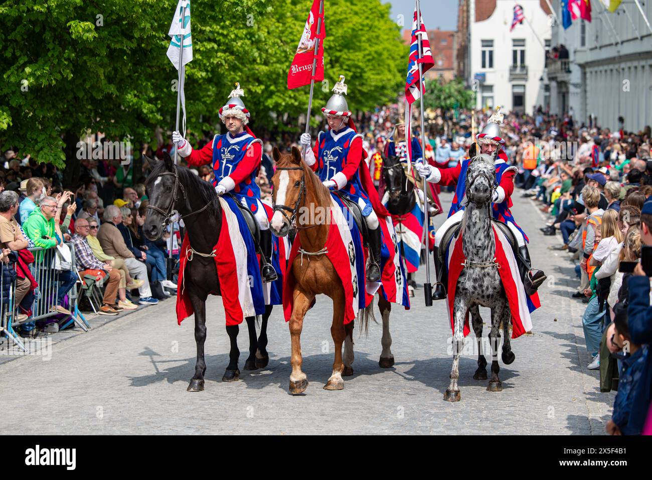 Brugge, Belgium. 09th May, 2024. volunteers are dressed up as historical people during the Holy Blood Procession (Heilige Bloedprocessie - Procession Saint-Sang) event, on Thursday 09 May 2024 in Brugge. During the procession, the relic of the Holy blood is carried from the Holy blood basilica to the Holy Saviour cathedral through the city center of Bruges. BELGA PHOTO KURT DESPLENTER Credit: Belga News Agency/Alamy Live News Stock Photo