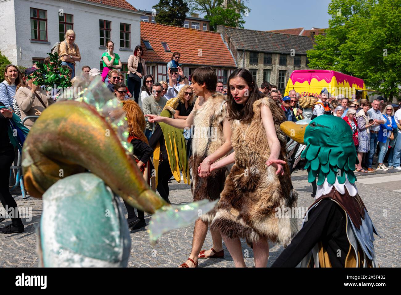 Brugge, Belgium. 09th May, 2024. volunteers are dressed up as historical people during the Holy Blood Procession (Heilige Bloedprocessie - Procession Saint-Sang) event, on Thursday 09 May 2024 in Brugge. During the procession, the relic of the Holy blood is carried from the Holy blood basilica to the Holy Saviour cathedral through the city center of Bruges. BELGA PHOTO KURT DESPLENTER Credit: Belga News Agency/Alamy Live News Stock Photo