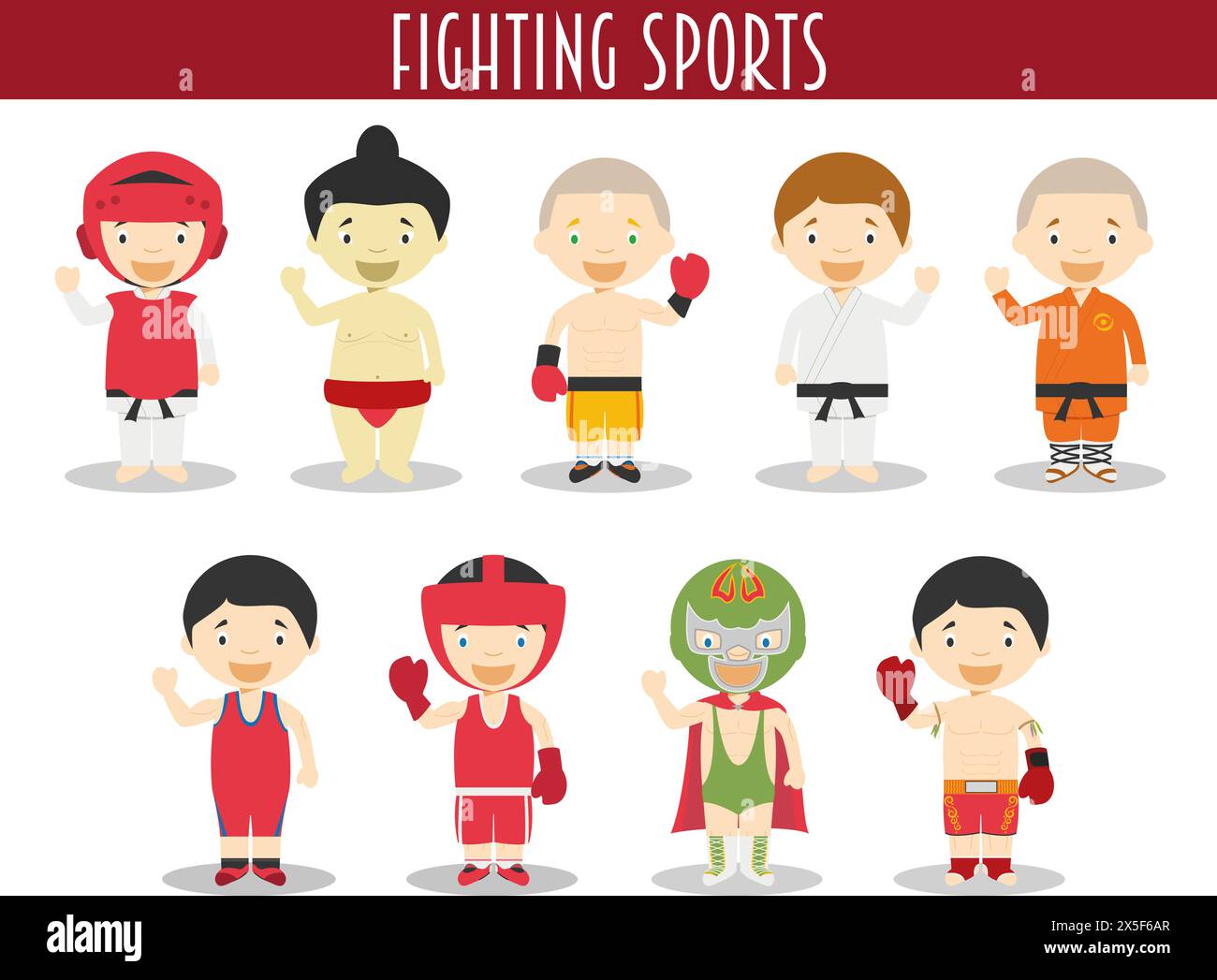 Vector Set of Fighting Sports in cartoon style Stock Vector
