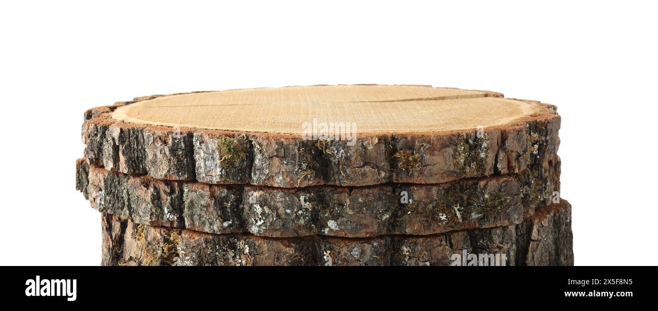 Presentation of product. Stack of wooden stamps isolated on white Stock ...