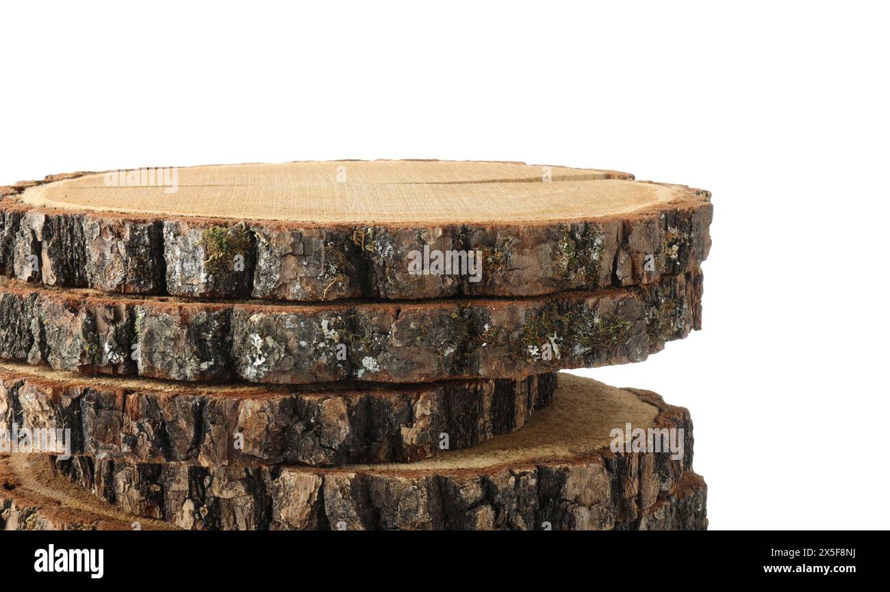Presentation of product. Stack of wooden stamps isolated on white Stock ...