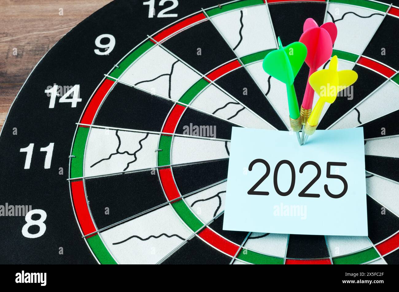 Dart and bull eyes number 2025 New Year concept Stock Photo