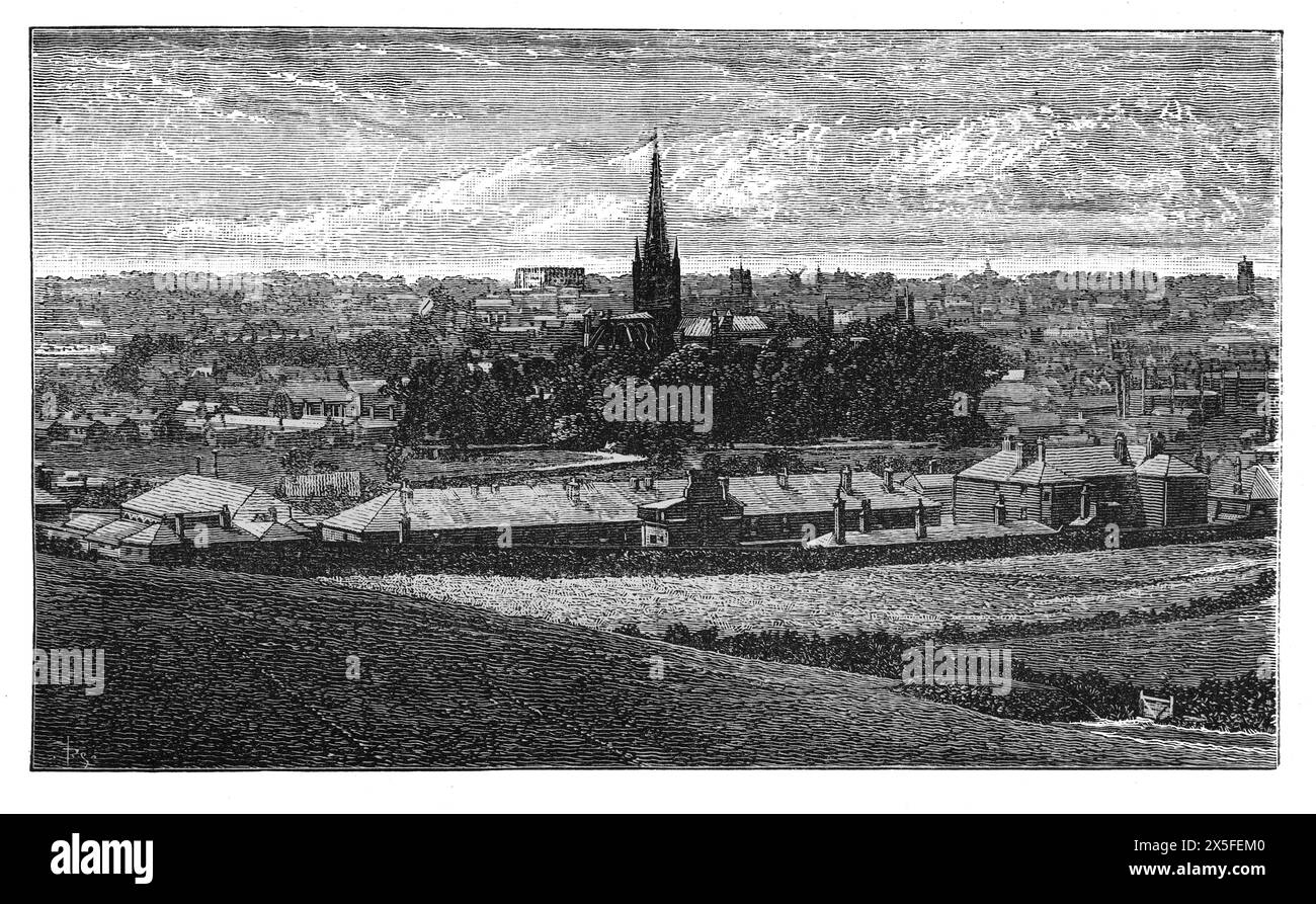 A General View of Norwich in the 19th century. Black and White Illustration from Our Own Country Vol III published by Cassell, Petter, Galpin & Co. in the late 19th century. Stock Photo