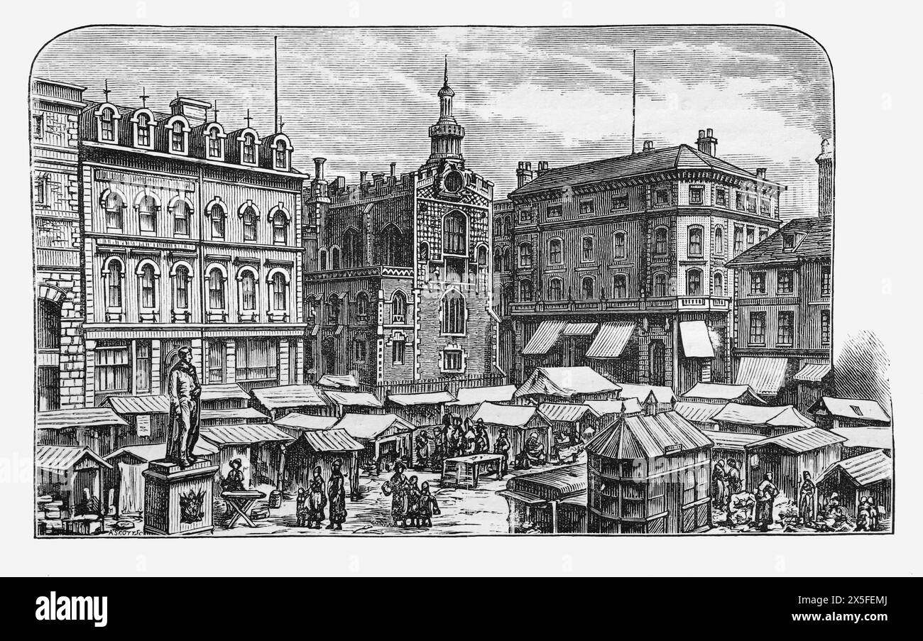 The Market Place in Norwich as it appeared in the 19th century. Black and White Illustration from Our Own Country Vol III published by Cassell, Petter, Galpin & Co. in the late 19th century. Stock Photo