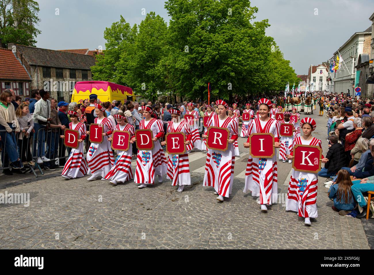 Brugge, Belgium. 09th May, 2024. volunteers are dressed up as historical people during the Holy Blood Procession (Heilige Bloedprocessie - Procession Saint-Sang) event, on Thursday 09 May 2024 in Brugge. During the procession, the relic of the Holy blood is carried from the Holy blood basilica to the Holy Saviour cathedral through the city center of Bruges. BELGA PHOTO KURT DESPLENTER Credit: Belga News Agency/Alamy Live News Stock Photo