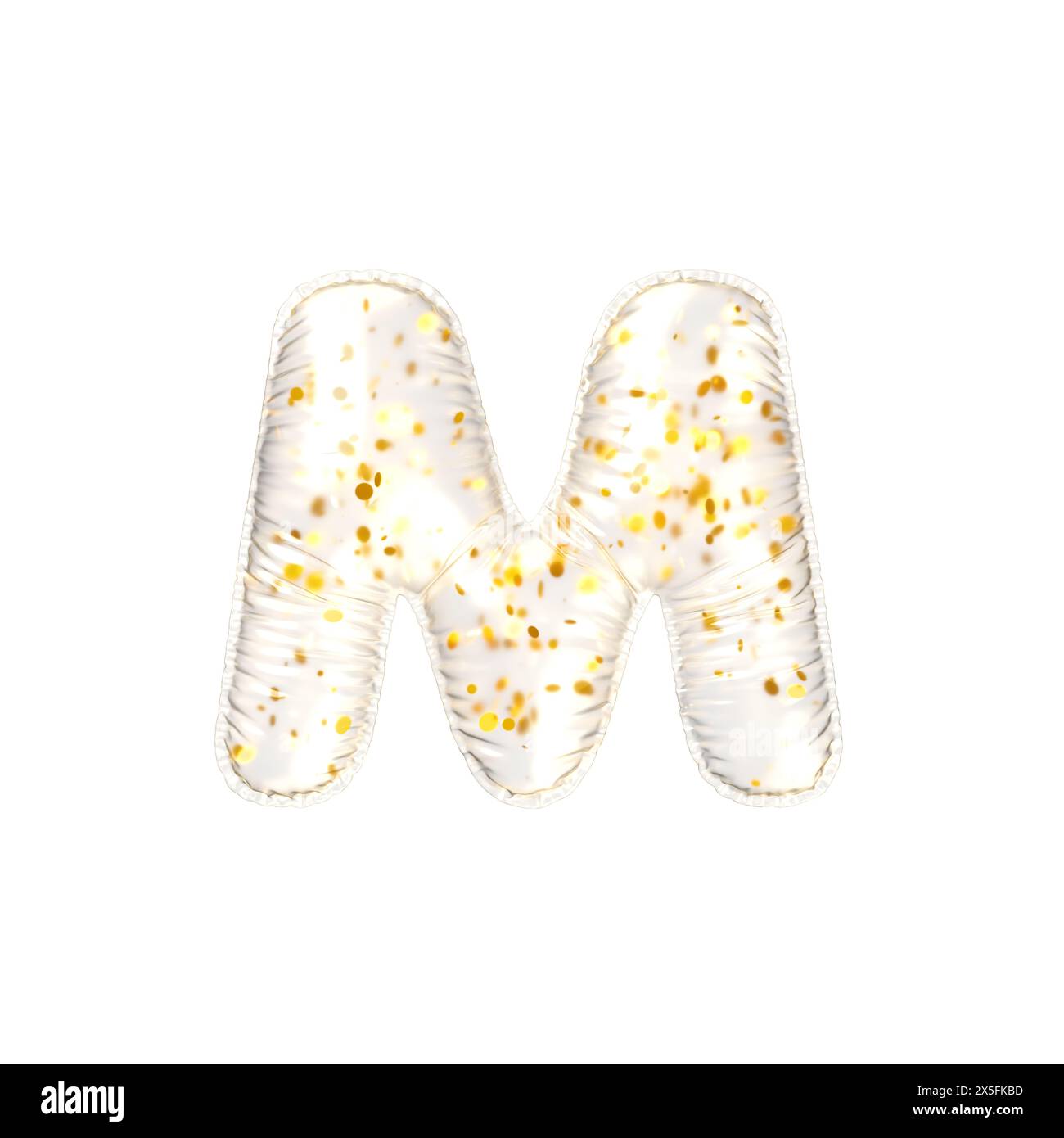 Transparent balloon with golden flakes Letter M. 3d render illustration Stock Photo