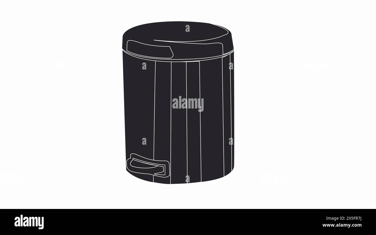 Vector Isolated Illustration of a Bathroom Garbage Can. Black and white