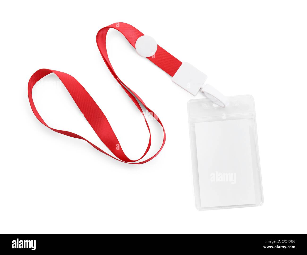 Blank badge with red string isolated on white, top view Stock Photo - Alamy