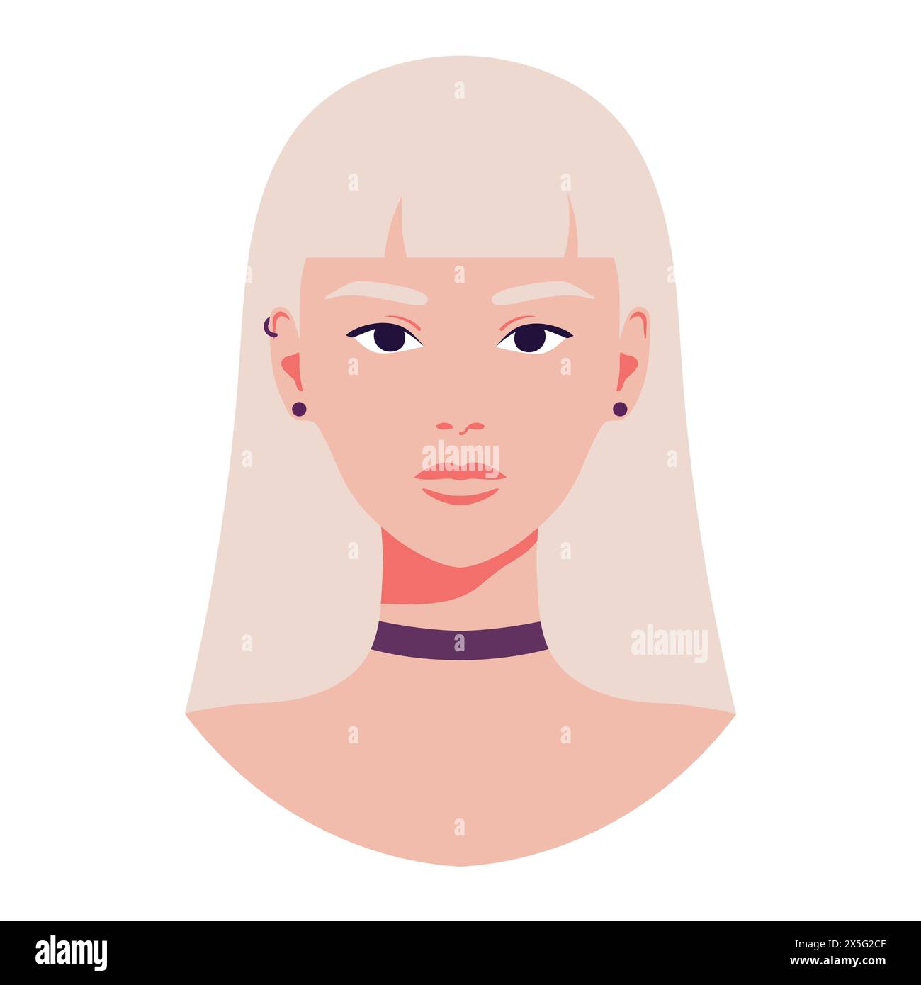 Portrait of a beautiful blond woman with piercing and choker. Avatar for social media. Vector illustration Stock Vector