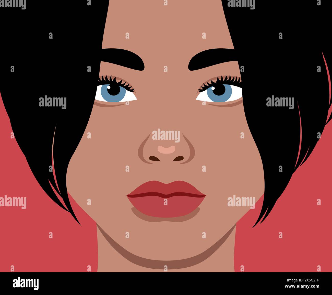 Close up portrait of a beautiful African woman with bob haircut. Full face female portrait. Red lips. Vector illustration Stock Vector